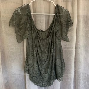 American Eagle Olive Lace Off Shoulder Blouse XL